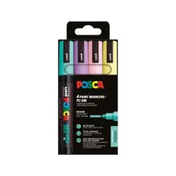Posca PC3M Pack de 4 Marcadores de Pintura - Punta Conica 0.9-1.3mm - Tinta Base al Agua - Resistente a la Luz - No Permanente -