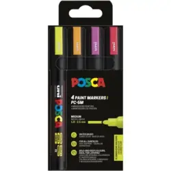 Posca PC-5M Pack de 4 Marcadores de Pintura - Punta de Bala 1.8-2.5mm - Tinta Base al Agua - No Permanente - Resistente a la Luz