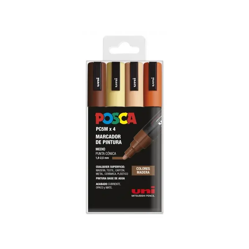 Posca PC-5M Estuche de 4 Marcadores de Pintura - Punta de Bala 1.8-2.5mm - Tinta Base al Agua - Resistente a la Luz - No Permane