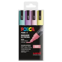 Posca PC-5M Pack de 4 Marcadores de Pintura - Punta de Bala 1.8-2.5mm - Tinta Base al Agua - No Permanente - Resistente a la Luz