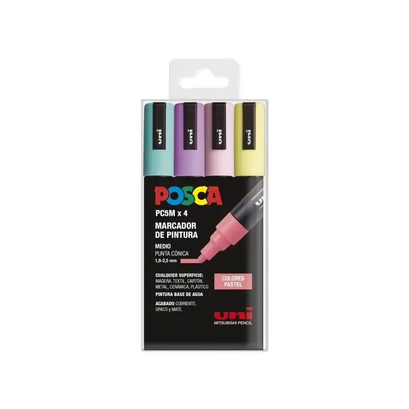Posca PC-5M Pack de 4 Marcadores de Pintura - Punta de Bala 1.8-2.5mm - Tinta Base al Agua - No Permanente - Resistente a la Luz