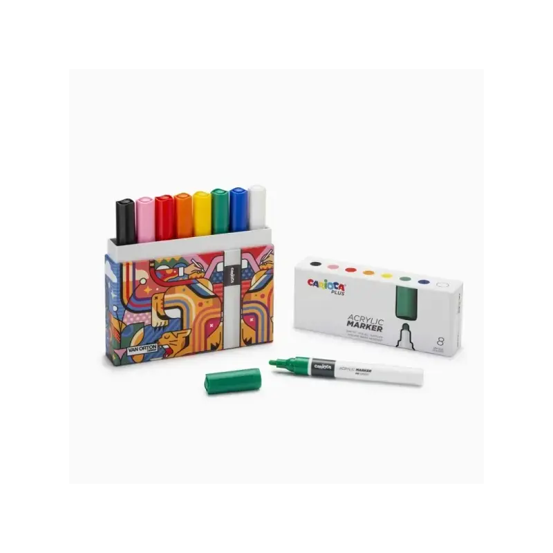 Carioca Plus Pack de 8 Marcadores Acrilicos en Caja Rigida - Punta 2mm - Tinta Acrilica Super Pigmentada - Colores Surtidos | Ah