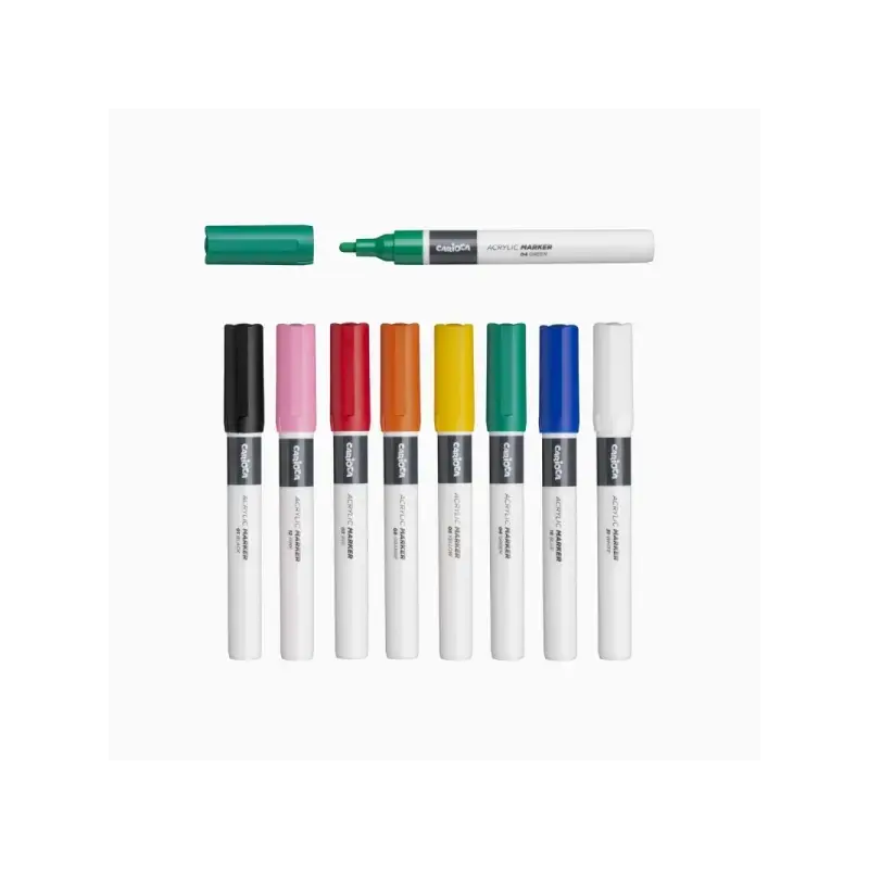 Carioca Plus Pack de 8 Marcadores Acrilicos en Caja Rigida - Punta 2mm - Tinta Acrilica Super Pigmentada - Colores Surtidos | Ah