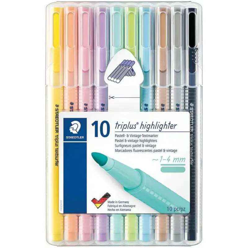 Staedtler Triplus Textsurfer 362 Pack de 10 Marcadores Fluorescentes - Trazo 1 - 4mm Aprox - Tina Base de Agua - Colores Surtido
