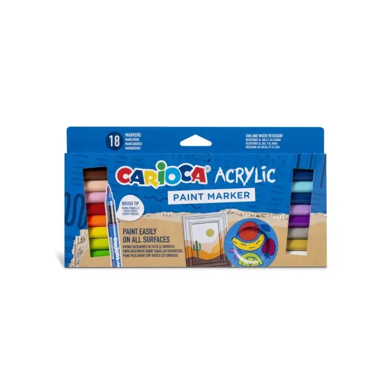 Carioca Acrylic Pack de 18 Marcadores de Pintura Acrilica - Punta Pincel - Tinta a Base de Agua - Alta Cobertura - Colores Surti