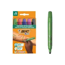 Bic Kids Pack de 5 Rotuladores de Sellos para Tatuajes Temporales - Tinta Dermatologicamente Testada y Sin Perfume - Colores Sur