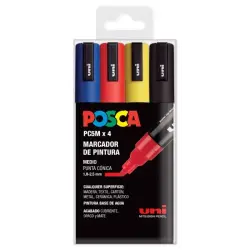 Posca PC-5M Pack de 4 Marcadores de Pintura - Punta de Bala 1.8-2.5mm - Tinta Base al Agua - No Permanente - Resistente a la Luz