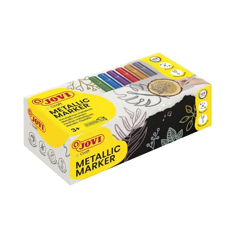 Jovi Metalic Caja de 24 Rotuladores - Colores Efecto Metalico - Tinta Base de Agua - Facil Limpieza - Ideal para Papel Oscuro y