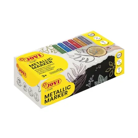 Jovi Metalic Caja de 24 Rotuladores - Colores Efecto Metalico - Tinta Base de Agua - Facil Limpieza - Ideal para Papel Oscuro y