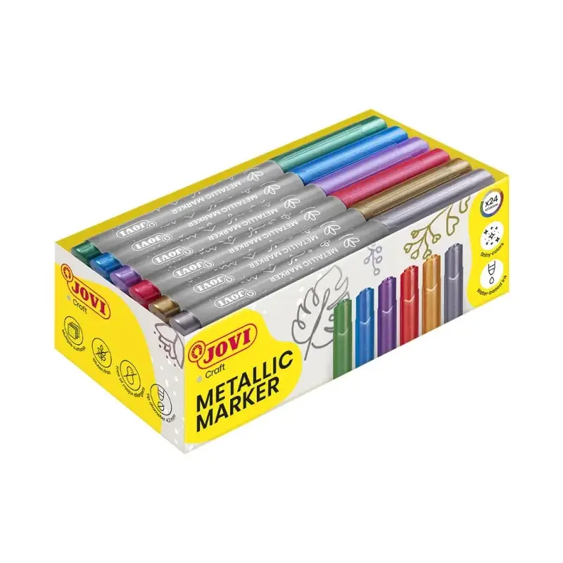 Jovi Metalic Caja de 24 Rotuladores - Colores Efecto Metalico - Tinta Base de Agua - Facil Limpieza - Ideal para Papel Oscuro y