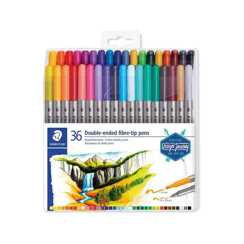 Staedtler 3200 Pack de 36 Rotuladores de Doble Punta - Resistente a la Presion - Colores Surtidos | Ahorro Imprimiendo