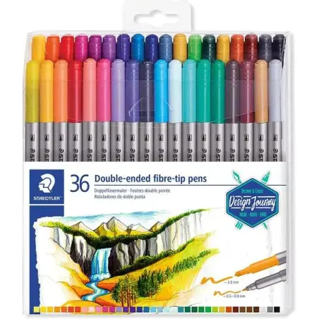 Staedtler 3200 Pack de 36 Rotuladores de Doble Punta - Resistente a la Presion - Colores Surtidos | Ahorro Imprimiendo