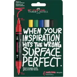 Faber-Castell Multimark Acrylic Pack con 6 Rotuladores Acrilicos Doble Punta - Puntas Redondas de 1mm y 3mm - Tinta Acrilica a B