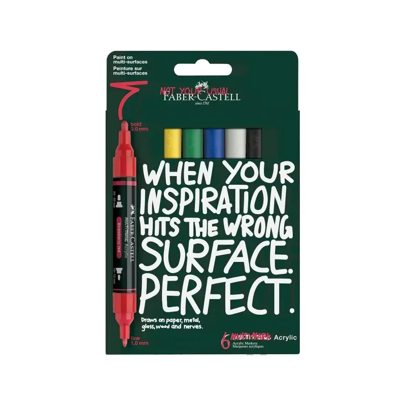 Faber-Castell Multimark Acrylic Pack con 6 Rotuladores Acrilicos Doble Punta - Puntas Redondas de 1mm y 3mm - Tinta Acrilica a B