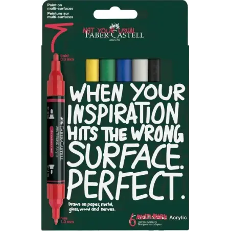 Faber-Castell Multimark Acrylic Pack con 6 Rotuladores Acrilicos Doble Punta - Puntas Redondas de 1mm y 3mm - Tinta Acrilica a B