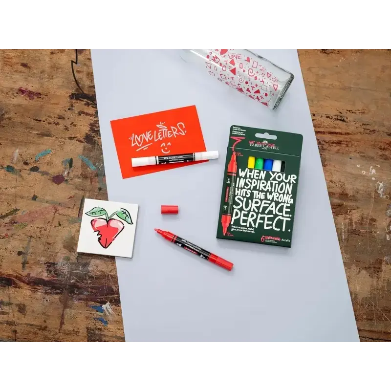 Faber-Castell Multimark Acrylic Pack con 6 Rotuladores Acrilicos Doble Punta - Puntas Redondas de 1mm y 3mm - Tinta Acrilica a B