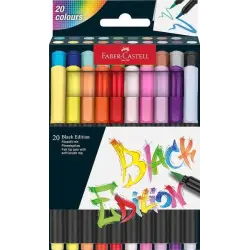 Faber-Castell Black Edition Pack de 20 Rotuladores Punta Pincel - Tinta a Base de Colorantes Alimentarios - Colores Surtidos | A