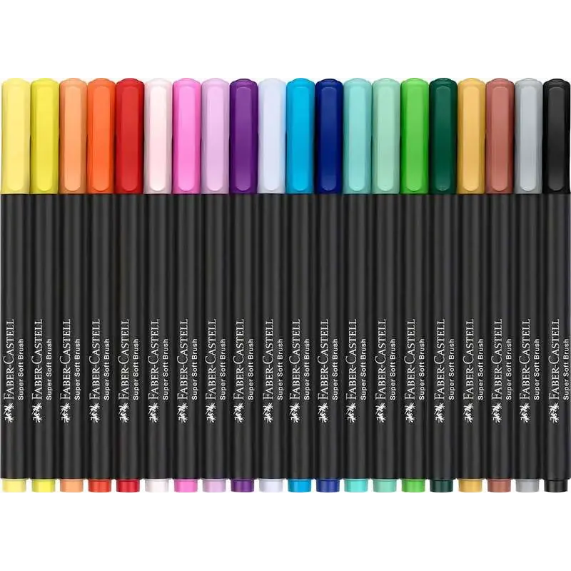 Faber-Castell Black Edition Pack de 20 Rotuladores Punta Pincel - Tinta a Base de Colorantes Alimentarios - Colores Surtidos | A