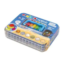 Carioca Acrylic Maleta de Plastico con 24 Marcadores de Pintura Acrilica - Punta Pincel - Tinta a Base de Agua - Alta Cobertura