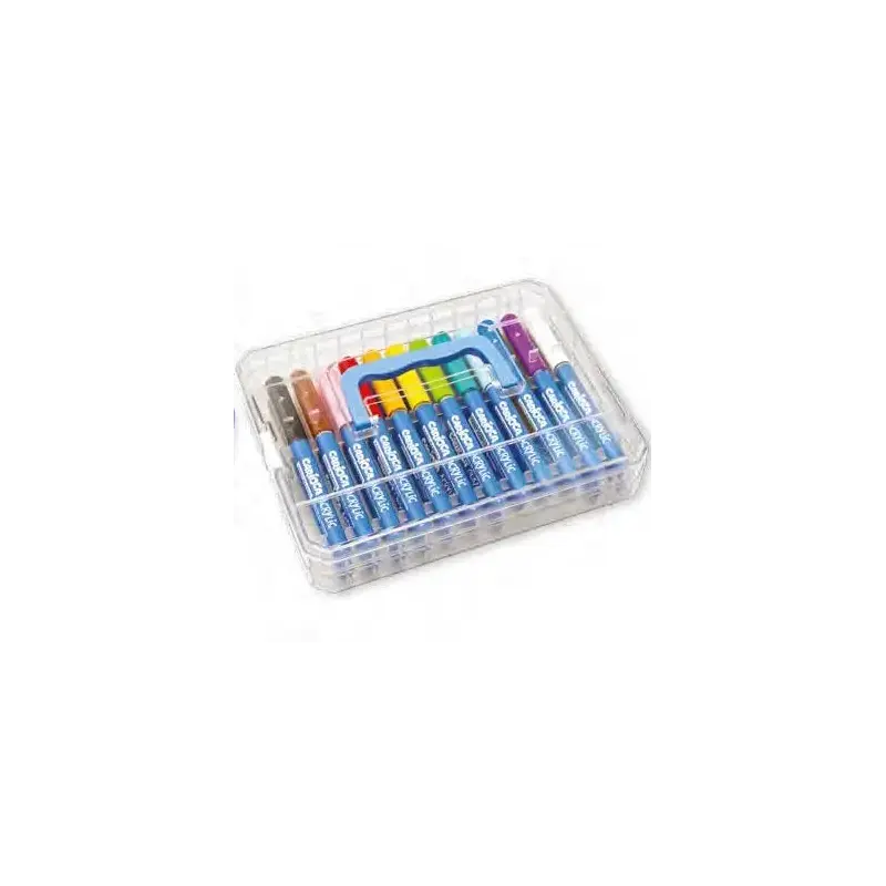 Carioca Acrylic Maleta de Plastico con 24 Marcadores de Pintura Acrilica - Punta Pincel - Tinta a Base de Agua - Alta Cobertura