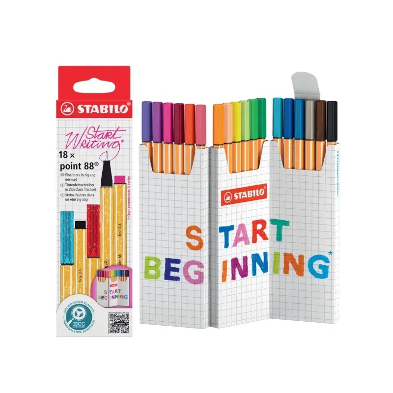 Stabilo Point 88 Pack de 18 Rotuladores de Punta de Fibra - Trazo de 0.4mm aprox. - Tinta con Base de Agua - Colores Surtidos |
