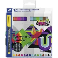 Staedtler Lumocolor 318 Pack de 14 Rotuladores Permanentes - Trazo Fino 0.6mm - Secado Rapido - Muy poco Olor - Colores Surtidos