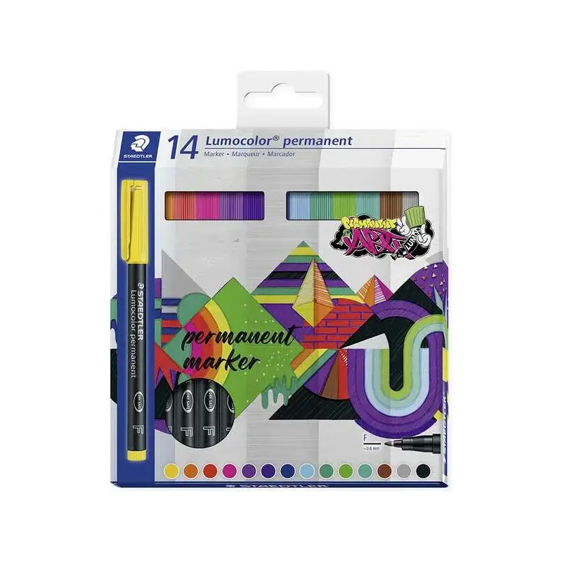 Staedtler Lumocolor 318 Pack de 14 Rotuladores Permanentes - Trazo Fino 0.6mm - Secado Rapido - Muy poco Olor - Colores Surtidos