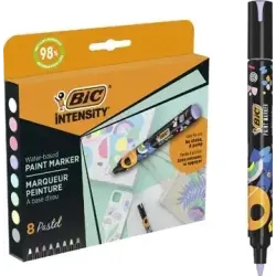 Bic Intensity Pack de 8 Marcadores de Pintura - Punta Media - Tinta con Base de Agua - 98% de Materiales Reciclados - Colores Pa