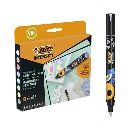 Bic Intensity Pack de 8 Marcadores de Pintura - Punta Media - Tinta con Base de Agua - 98% de Materiales Reciclados - Colores Pa