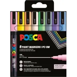 Posca PC3M Pack de 8 Marcadores de Pintura - Punta Conica 0.9-1.3mm - Tinta Base al Agua - Resistente a la Luz - Ideal para Cart