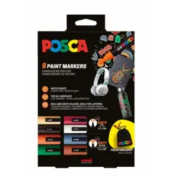 Posca Edicion Limitada Pack de 4 Marcadores de Pintura PC5M + 4 Marcadores de Pintura PC3M + Regalo Bolsa de Tela - Punta Redond