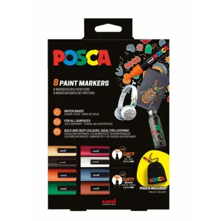 Posca Edicion Limitada Pack de 4 Marcadores de Pintura PC5M + 4 Marcadores de Pintura PC3M + Regalo Bolsa de Tela - Punta Redond