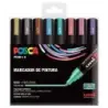 Posca PC-5M/8C Estuche de 8 Marcadores de Pintura - Punta de Bala 1.8-2.5mm - Tinta Base al Agua - Resistente a la Luz - No Perm