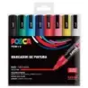 Posca PC-5M/8C Estuche de 8 Marcadores de Pintura - Punta de Poliester 1.8-2.5mm - Tinta Base al Agua - Resistente a la Luz - No