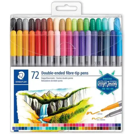 Staedtler 3200 Pack de 72 Rotuladores de Doble Punta - Resistente a la Presion - Colores Surtidos | Ahorro Imprimiendo