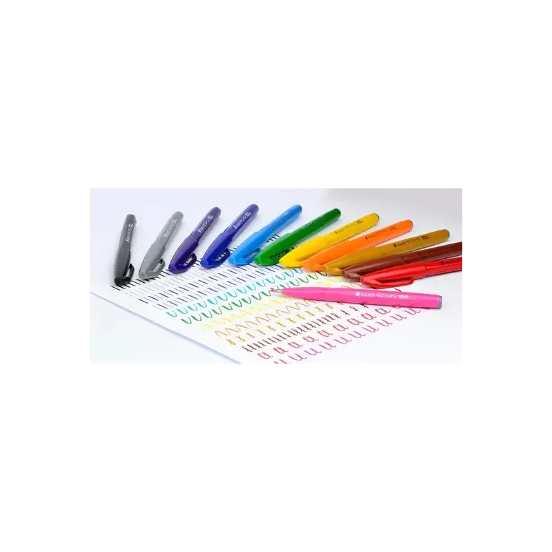 Pentel Brush Sing Pen Pack de 12 Rotuladores con Punta de Pincel - Lineas Finas o Gruesas dependiendo de la Presion - Fabricados