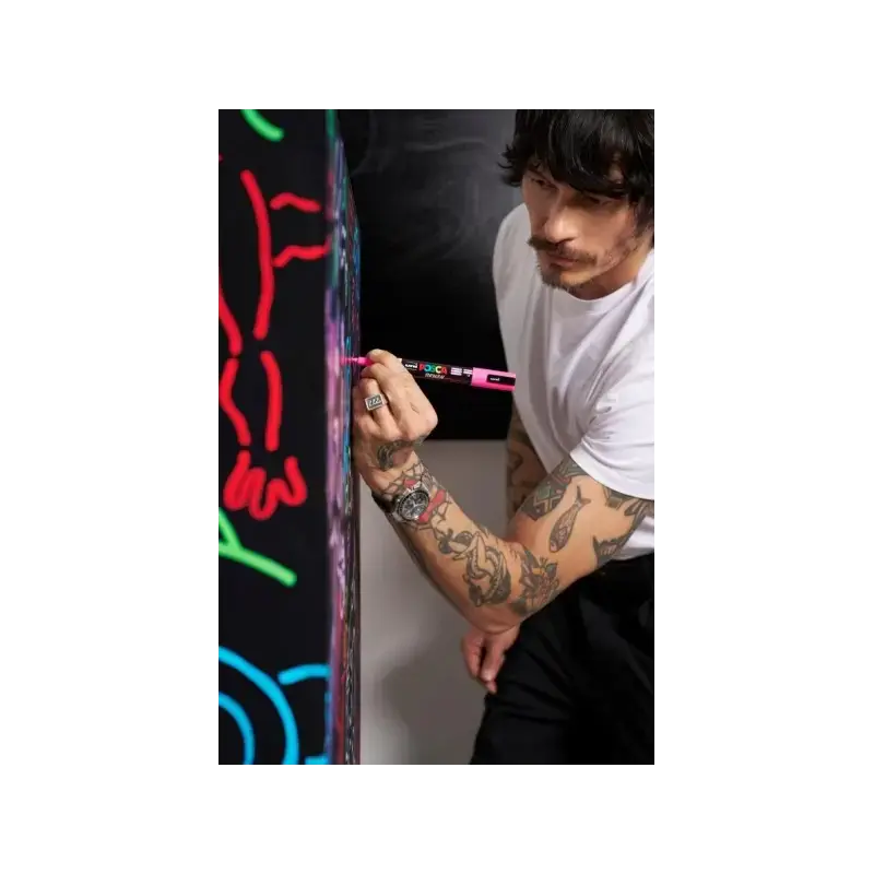 Posca PC-5BR Caja con 16 Marcadores de Pintura - Punta Brush 1-4mm - Tinta Base al Agua - Resistente a la Luz - No Permanente -