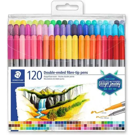 Staedtler 3200 Pack de 120 Rotuladores de Doble Punta - Resistente a la Presion - Colores Surtidos | Ahorro Imprimiendo