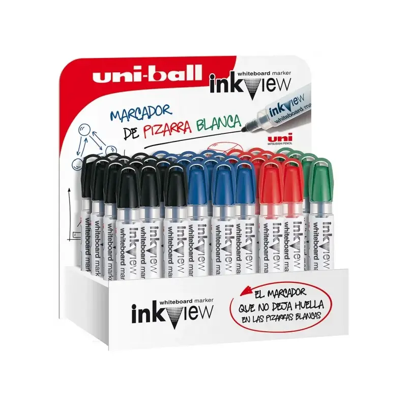 Uni-ball Inkview PWB-202 Expositor de 36 Marcadores de Pizarra Blanca - Punta Conica 1.8-2.2mm - Zona Transparente para Nivel de