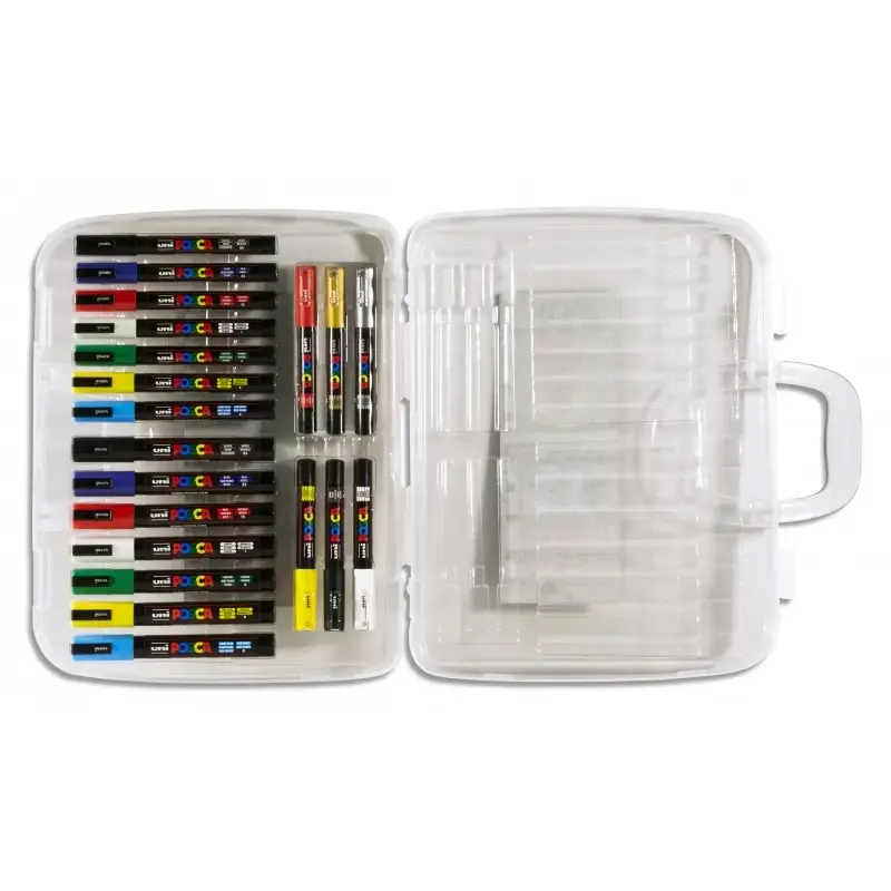 Posca Maleta de Plastico con 20 Marcadores de Pintura - Punta de Poliester - Tinta Pigmentada Base Agua - No Permanente - Resist