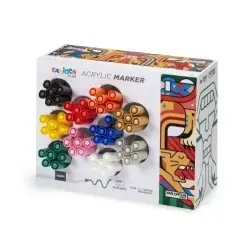 Carioca Plus Expositor con 60 Marcadores Acrilicos - Punta 2mm - Tinta Acrilica Super Pigmentada - 10 Colores Surtidos | Ahorro