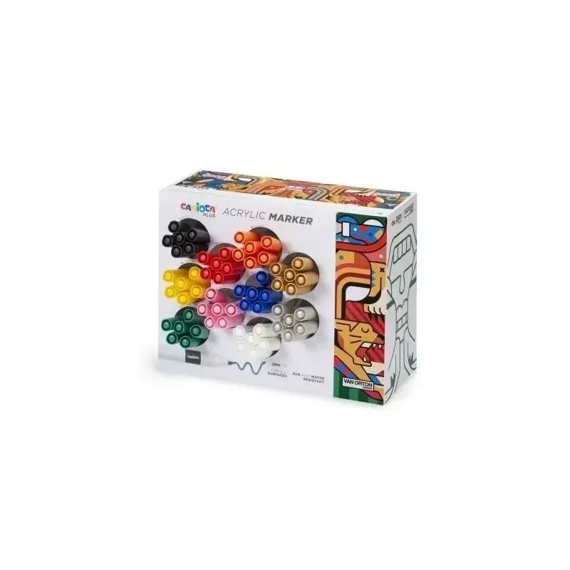 Carioca Plus Expositor con 60 Marcadores Acrilicos - Punta 2mm - Tinta Acrilica Super Pigmentada - 10 Colores Surtidos | Ahorro