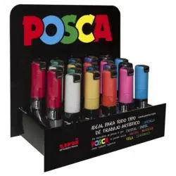 Posca PC-8K Expositor de 20 Marcadores de Pintura - Punta Biselada Acrilica 8mm - No Permanente - Ideal para Carteleria y Decora