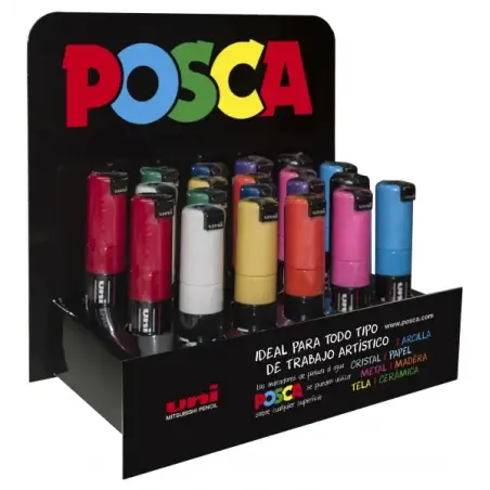 Posca PC-8K Expositor de 20 Marcadores de Pintura - Punta Biselada Acrilica 8mm - No Permanente - Ideal para Carteleria y Decora