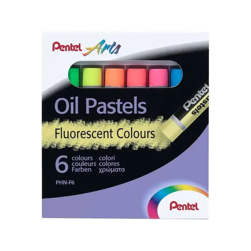 Pentel Oil Pastels Pack de 6 Pasteles Oleo Fluorescentes - Blandos, Cremosos y de Secado Lento - Colores Fluorescentes Surtidos
