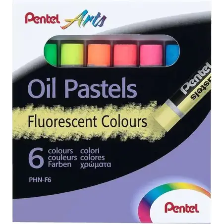 Pentel Oil Pastels Pack de 6 Pasteles Oleo Fluorescentes - Blandos, Cremosos y de Secado Lento - Colores Fluorescentes Surtidos