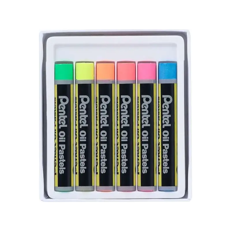 Pentel Oil Pastels Pack de 6 Pasteles Oleo Fluorescentes - Blandos, Cremosos y de Secado Lento - Colores Fluorescentes Surtidos