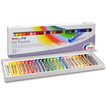 Pentel Oil Pastels Pack de 25 Pasteles Oleo - Blandos, Cremosos y de Secado Lento - Colores Surtidos | Ahorro Imprimiendo