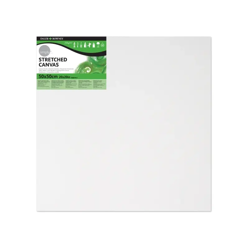 Daler Rowney Simply Bastidor Entelado - 50x50cm - Imprimacion Triple - Grano Medio - 100% Algodon sin Acido - 250g - Color Blanc