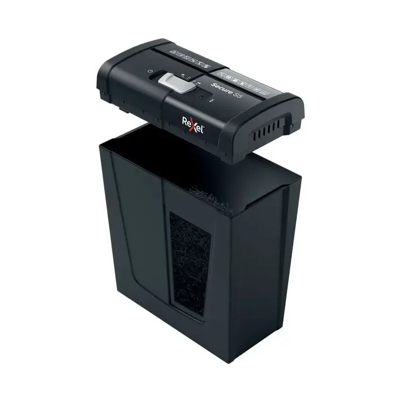 Rexel Secure S5 Destructora de Papel Manual Corte en Tiras P-2 - Destruye hasta 5 Hojas - Capacidad de la Papelera 10L - Color N